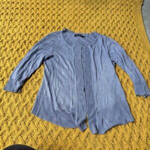 Zozo Silk Blend Open Front Cardigan Periwinkle Blue 3/4 Sleeve Size Medium